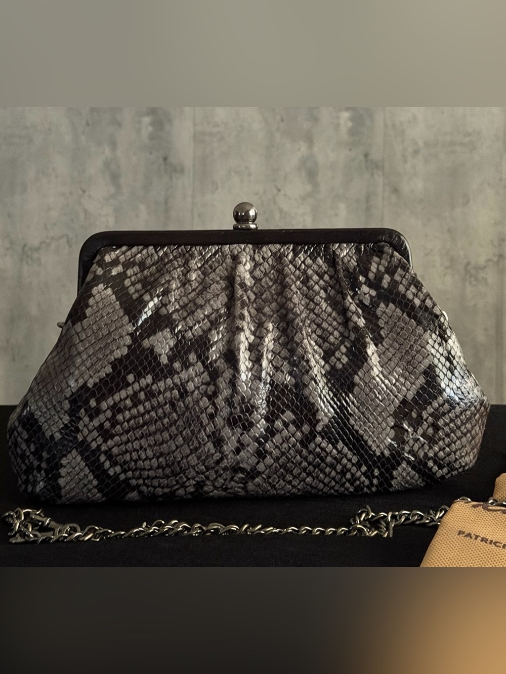 Patricia Nash Ealing Italian Python Leather Frame Crossbody Clutch Evening Bag